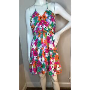 Day + Moon Floral Halter Tiered Mini Dress Size L